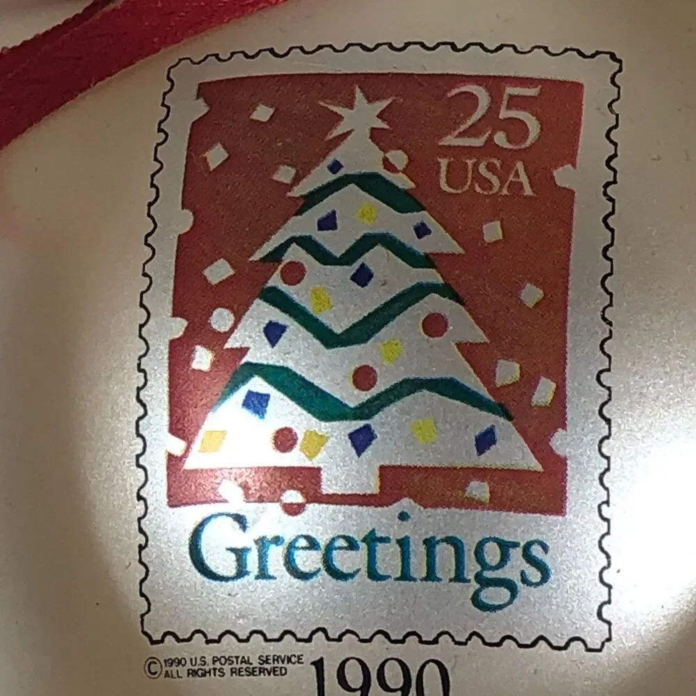 Vintage Limited Edition 1990 USPS 25 Cent Stamp Ornament, Greetings USA, Ball